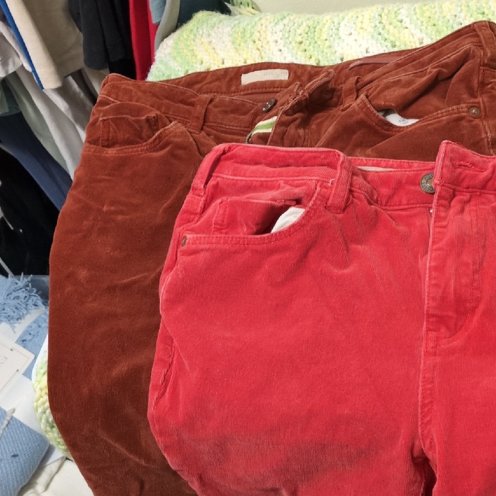 Pilcro Anthropologie Red and Brown Corduroy Pants Bundle Sz 29